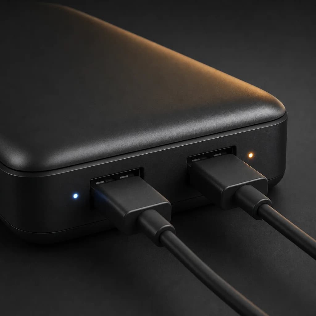 Close-up of the dual USB charging ports in use